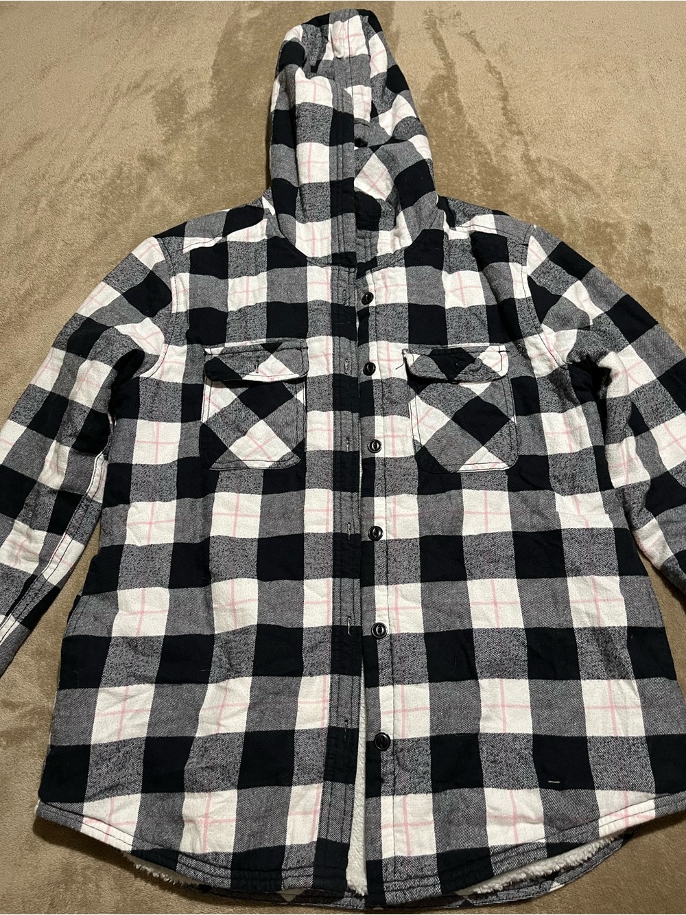Boston Traders Flannel with Sherpa lining hoodie coat-Size S
